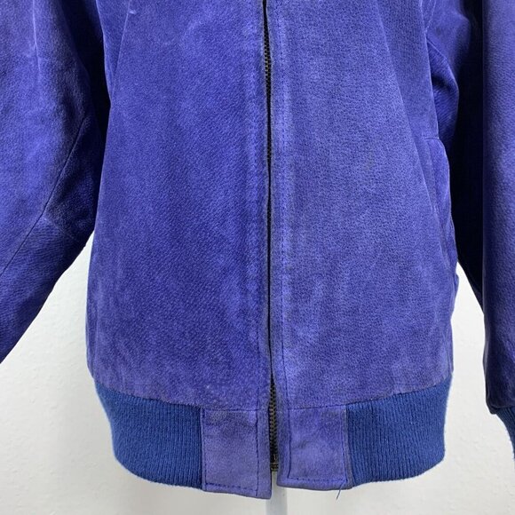 Vintage Bomber Jacket Size Medium Greg Bell Faux Suede Shoulder Pads Blue - Picture 10 of 11